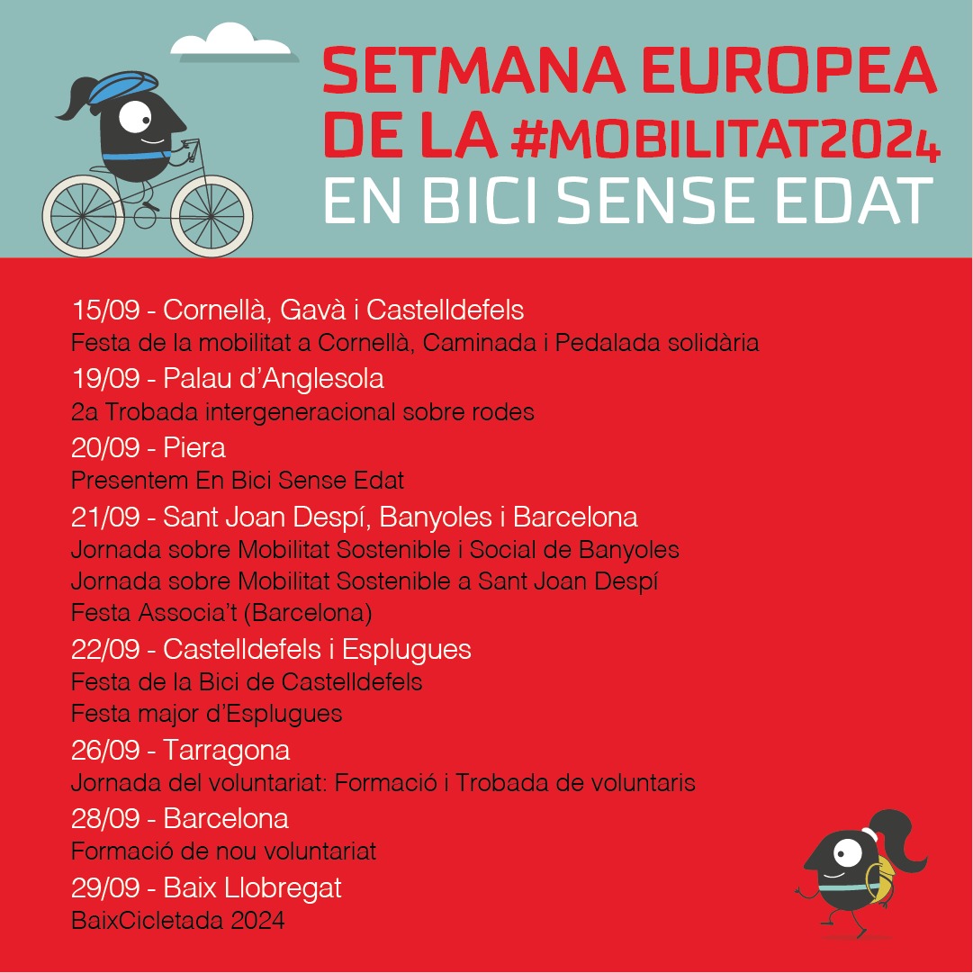 Cartell amb el llistat d'activitats d'En bici Sense Edat durant la SEM2024