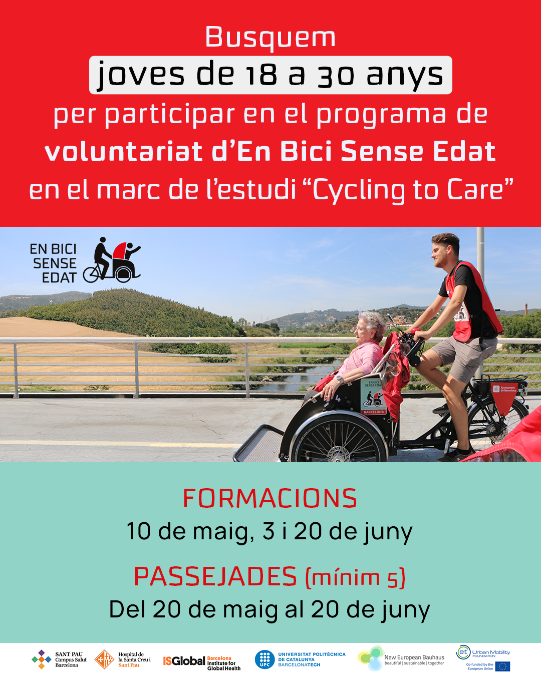 En Bici Sense Edat busca voluntaris de 18 a 30 anys per al projecte d’investigació “Cycling to Care”!